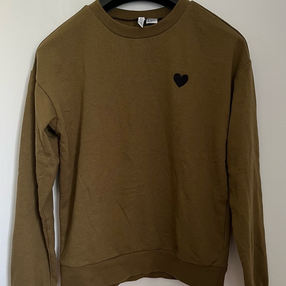 Divided Olive Green Sweater with Black Heart